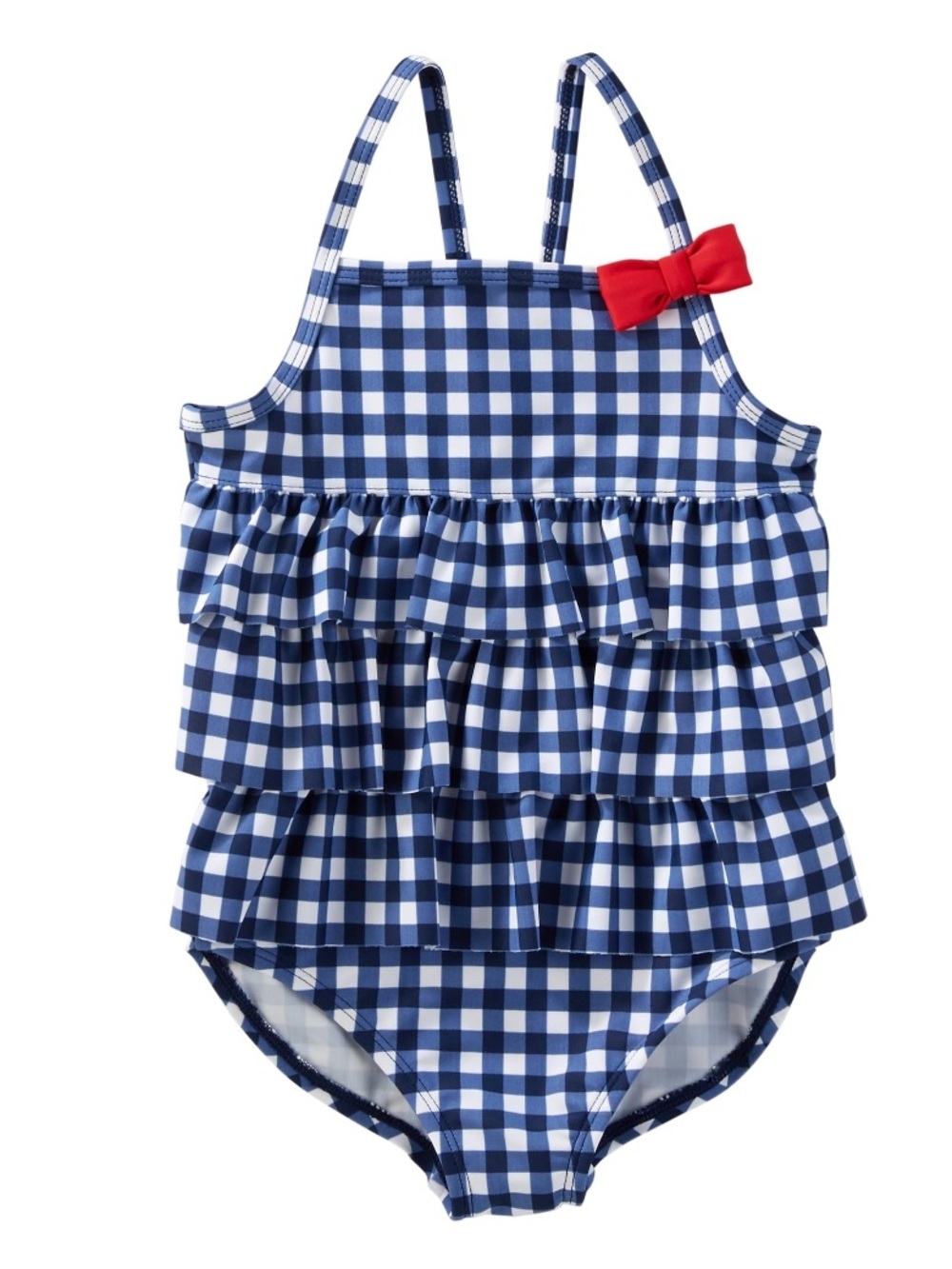OshKosh B'gosh Blue White Gingham Ruffle One-Piece UPF 50+ Retro 18-24 months